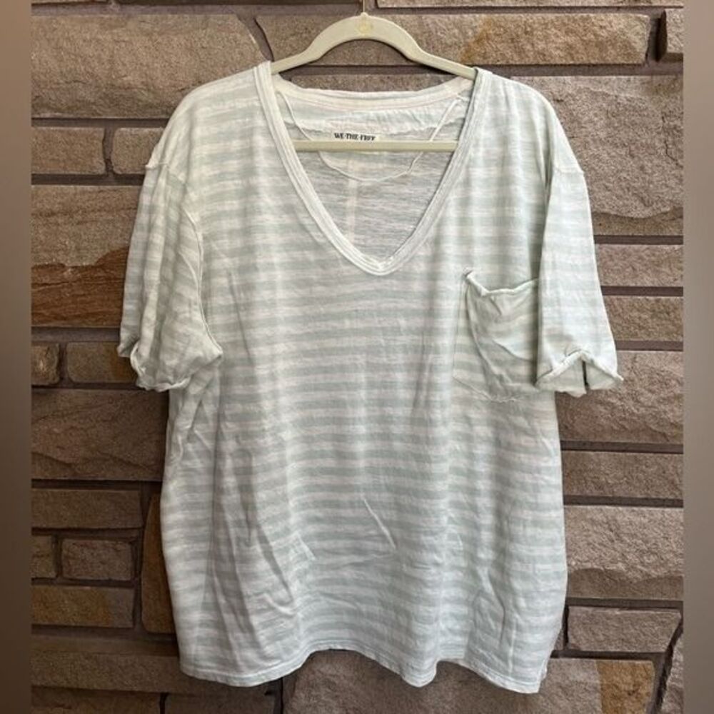 Free People All I Need Striped Short-Sleeve T-Shirt white aqua medium linen - Picture 2 of 12